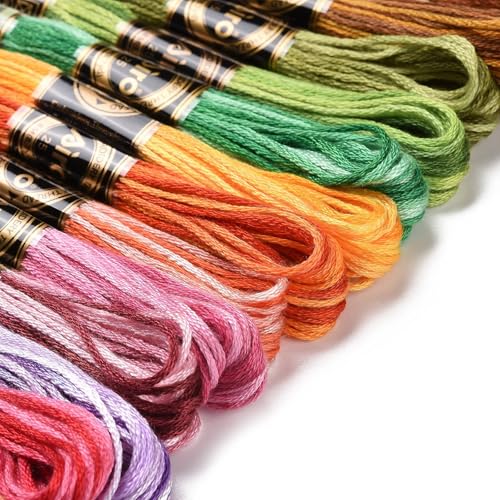 21 Skeins 6-Ply Embroidery Floss 0.5mm Cross Stitch Threads Segment Dyed Crafting Arts Embroidery Strings 21 Colors 8.75 Yards(8m)/Skein - color: 21 Skeins