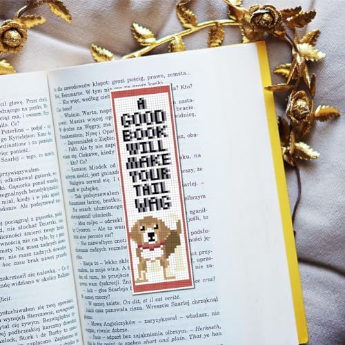 FREEBLOSS 6 Set Cross Stitch Bookmark Kits 11CT 8"x2.4" Books - style: Dog&Books
