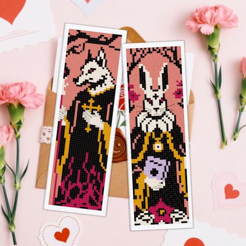 ACRNIGHEET 6PCS Cross Stitch Bookmark Kit for Beginner Stamped Cross Stitch Kits for Adults Gothic Animals DIY Embroidery Bookmark Kits Needlepoint Kit with Instructions Hand Craft Gift 8.5''x3'' 11CT - style: Gothic Animals Patterns