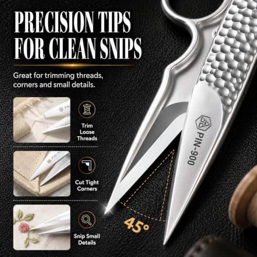 Premium Sewing Scissors, Sharp Precision Thread Snips with Stainless Steel Blades, Upgrade Small Craft Scissors with Silver Hammered Handle for Embroidery, Quilting, Fabric, & DIY Projects - color: Silver, size: 4.6 Inch