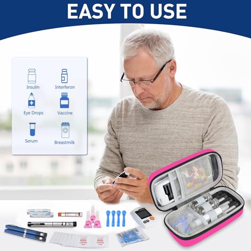 Medineed Temperature Display Insulin Travel Case, 2PCS Ice Packs, Pink - color: Pink