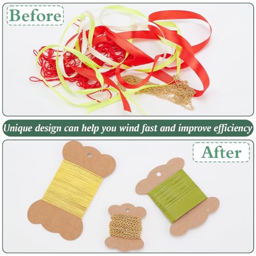 PH PandaHall 90PCS Ribbon Spools 3 Styles Ribbon Storage Organizer Flat Spool Bobbin Yarn Bobbin Kraft Spool Floss Bobbins Card Thread Holder for Embroidery Thread Cross Stitch Craft DIY Sewing