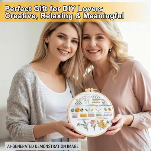 AZY 3-Piece Embroidery Kit for Beginners – Needlepoint Set with Pre-Printed Floral Patterns, Adjustable Hoop, Thread, Needles & Instructions for Cross Stitch Lovers (Floral Embroidery) - style: Floral Embroidery