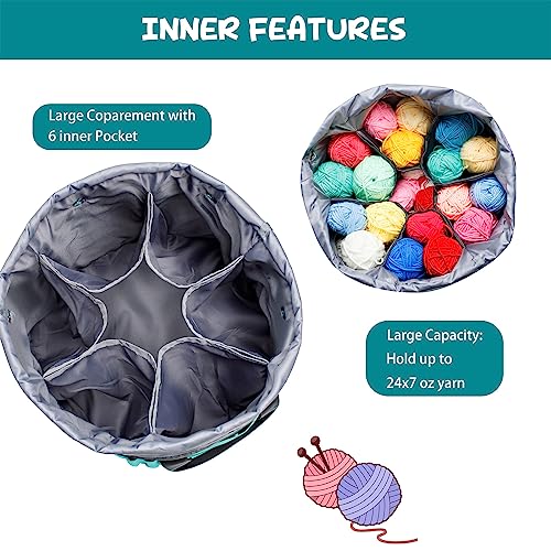 MYBAGZING Expandable Crochet Organizer - Yarn & Crochet Tote with Drawstring Closure - Ideal Gift - color: Teal-Ⅰ, size: Large-Drawstring Closure