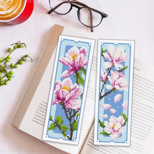 ORIGACH 6 Set Magnolia Cross Stitch Bookmark Kit for Beginner - style: Magnolia