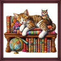 Funchey Counted Cross Stitch Kits for Adults Needlepoint Kits Unprinted Cross Stitching Embroidery Kit 11CT Cross Stitch Supplies-The cat Sleeping in on Bookshelf 18x18 inch - color: ArtsKits17