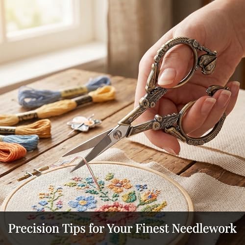 Crochet Scissors with Cover – Antique Bronze Vintage Small Embroidery Scissors, Sharp Bird Craft Scissors for Yarn Thread Sewing Needlework, Pretty Gift for Crocheter Quilter, 4.6 Inch - color: Bronze