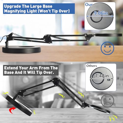 HITTI 10X Magnifying Glass with Light, 1,800 Lumens Stepless Dimmable - color: Black, size: 10X 9.06 INCH Base & Clamp