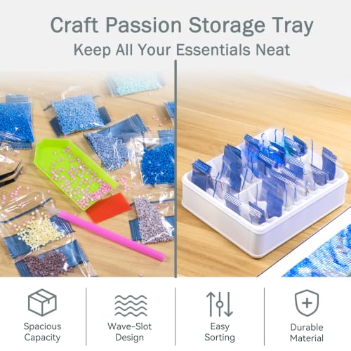 RaySoar 3D Printed 20 Grids Diamond Painting Bag Organizer, Multi Slot Drill Bags Storage Tray, Spill Proof Stand Upright Portable Desktop Craft Storage Caddy for Small Diamond Art Accessories -White - color: White