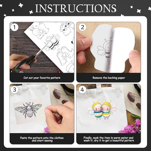 Rngmsi 4 Sheets Cute Animal Water Soluble Embroidery Patterns for Sewing - color: Cute Animal