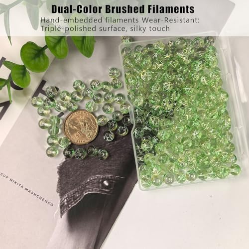 8mm Hand-Drawn Glass Beads Bulk 200pcs Yellow Green Round - color: Yellow&Green 8mm