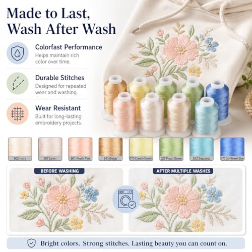 Simthread Pastel Embroidery Thread Set, 8 Brother Color Shades, 40WT Polyester Machine Embroidery Thread, 550 Yards Each Spool for Brother Babylock Janome Singer and Other Embroidery Machines - color: 550YPastelBrother