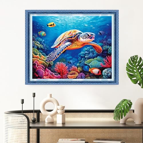 Redxing Stamped Cross Stitch Kits Full Range of Embroidery Starter Kits- Needlepoint Counted Cross Stitch Kits for Beginner Adults 11CT Printed Embroidery Kit-Colorful Turtle 16x20 inch - color: Artskits13