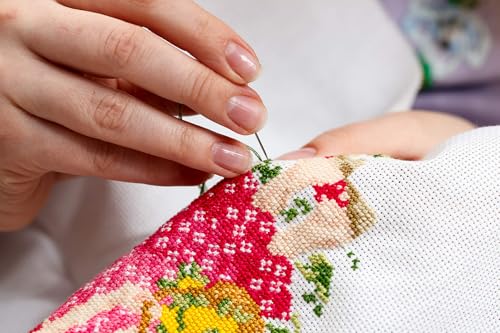 Stamped Cross Stitch Kits - Colorful Printed Cross Stitch Kits for Adults Beginners,Embroidery Kits Printed Stitching Patterns Needlepoint Art Crafts for Home Deco - Pink Flowers 12.9×13.2 in - color: 11CT:12.9×13.2 inch