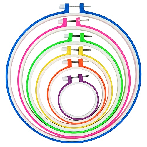 Cldamecy 6 Pieces Multicolor Embroidery Hoops (3.4 inch to 11.2 inch),Plastic Round Adjustable Circle Frame Cross Stitch Hoops for Embroidery,Decoration,Art Craft and DIY Project