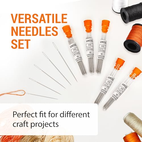 VONEEDL 50 PCS Large Eye Sturdy Hand Sewing Needles - Easy to Thread Embroidery Needles - Big Eye Cross Stitch, Quilting, Crewel, Darning, Crafting Needles