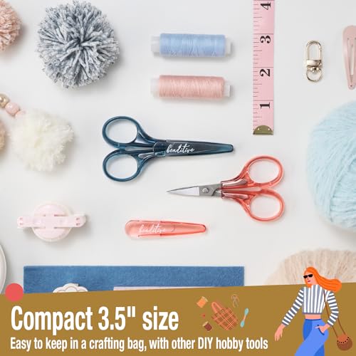 Beaditive Detail Craft Scissors Set (2 pcs) Curved and Straight, Sharp, Compact | Sewing, Embroidery, Paper Cutting, Crafting | Stainless Steel | Protective Cover (Blue&Pink) - color: Blue