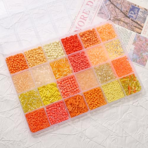 24 Grid Orange Glass Seed Bugle Tube Beads Kit for Jewelry Making DIY Craft - color: Orange, size: 24 Grid