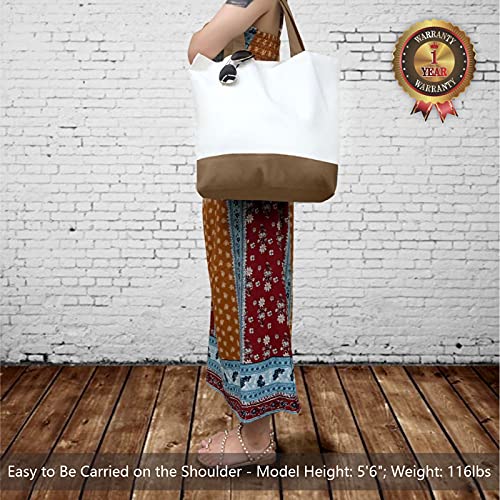 TOPDesign 1-Pack Super Strong Large 12oz Cotton Canvas Tote Bag, Reusable Grocery Shopping Cloth Bag, Fashionable Two-Tone Tote for Crafts, DIY Your Creative Designs - color: Brown/White