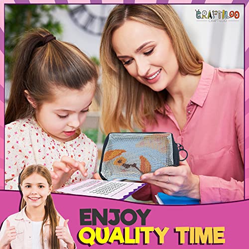 Needlepoint Kit for Kids Ages 6-12 - Cat & Dog Wallet Cross Stitch Craft - color: Cat and Dog