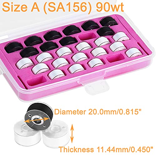 New brothread 28pcs Size A SA156 Prewound Bobbin Thread - 17White+11Black - color: White-Black SA156 90WT