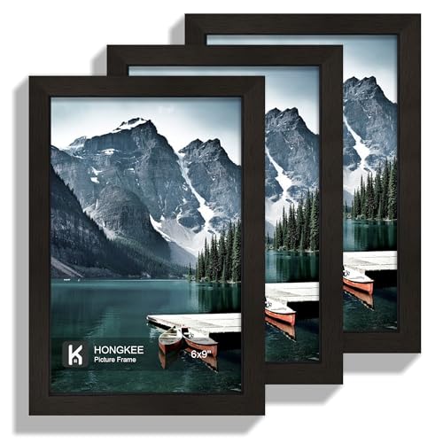 Hongkee 6x9 Picture Frame - Made of Real Glass and Black Wooden Frame, 6 by 9 Photo for Wall or Tabletop Display, 3 Pack - color: Black, size: 6x9 in