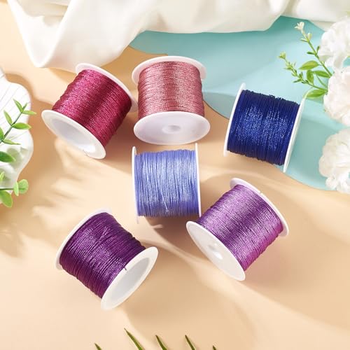 KISSITTY 328 Yards 6 Rolls Polyester Braided Metallic Thread Jewelry Beading Thread Thin Beading String Embroidery Threads for Jewelry Making Embroidery DIY Braided Bracelets Sewing Craft Bead Weaving - style: Assorted 3