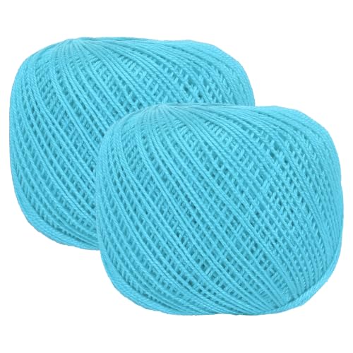 MECCANIXITY Crochet Thread Pearl Cotton Size 3 Lake Blue 2 Rolls 164 Yards for Crocheting Tatting Knitting Embroidery Sewing - color: Lake Blue