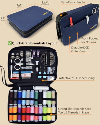 Vellostar Sewing Kit for Men & Adults - 100-Piece Navy Blue Beginner Set - color: Navy Blue