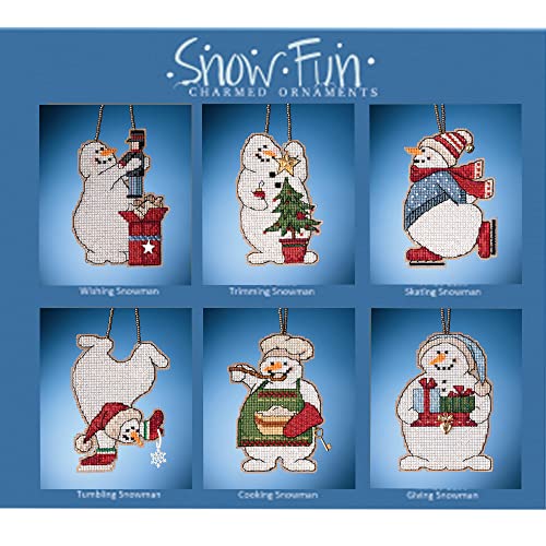 Snow Fun Snowmen Beaded Counted Cross Stitch Kits, Set of 6 - Mill Hill Ornament Kits 2021 - Plus Decorative Needleworker Sticker