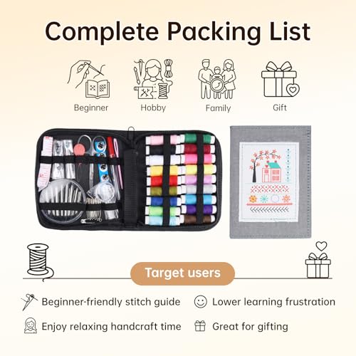 86-Piece Complete Sewing Kit + Illustrated Guide to 106 Embroidery Stitches | DIY Embroidery Kit: A One-Stop Starter Kit to Take You from Beginner to Expert [Portable Embroidery Workshop]