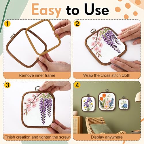 BrightRow 6 Pcs Large Embroidery Hoop Set Decorative Imitated Wood Display Frame Cross Stitch Hoop Ring for Art Craft DIY Sewing and Hanging Ornaments Decor(Square,10+13+18.5 cm) - size: 10+13+18.5 cm, style: Square
