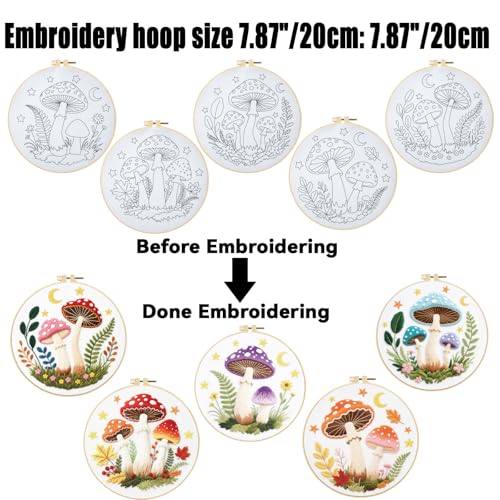 ORIGACH 5 Pack Mushroom & Plants Embroidery Kit for Beginners - style: Mushroom & Plants