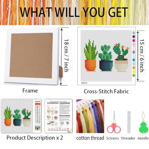Tiwabb Succulent Stamped Cross Stitch Kits for Adults Beginners with Frame - color: Plant Cross Stitch with Frame