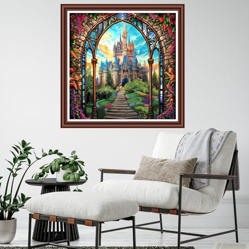 Dimensean Counted Cross Stitch Kit for Beginners, 11CT Unprinted Cross-Stitch Kit Easy Patterns Needlepoint Kit Cross Stitching Embroidery Kit Supplies-Castle Flower Gate 18x18 inch - color: ColornNEW15