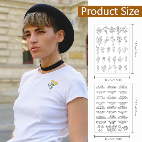 Rngmsi Water Soluble Embroidery Patterns - 2 Sheets Flower Design Stick and Stitch Papers Wash Away 44 Pcs Floral Plant Embroidery Transfer Patterns Stabilizers for Hand Sewing - color: Flower