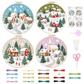 ORIGACH 4 Pcs Christmas Winter Town Embroidery Kit for Beginner - style: Christmas