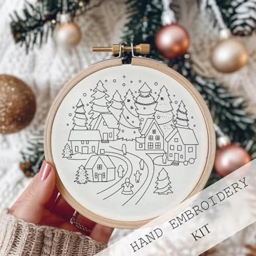 TINLOK Christmas Embroidery KIT,Adults DIY Handmade,Hand Embroidery Starter Kits with Stamped Embroidery Pattern,for Christmas Embroidery Kits for Adults Beginners Starter (C) - style: C