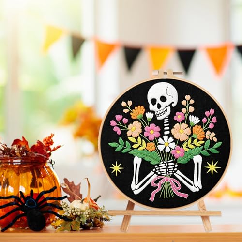 Louise Maelys Halloween Skeleton Flower Embroidery Kit for Beginners Adults - color: Skeleton2