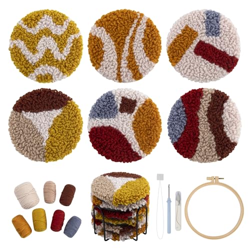 Temlum 6pcs Punch Needle Coasters Kit for Adults and Beginners(Lines) - color: Lines