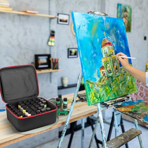 Acrylic Paint Organizer for 2 fl oz Bottles - Case for Apple Barrel/FolkArt/HissiCo - Storage for 42 Bottles, Craft Paint Organizer, Black