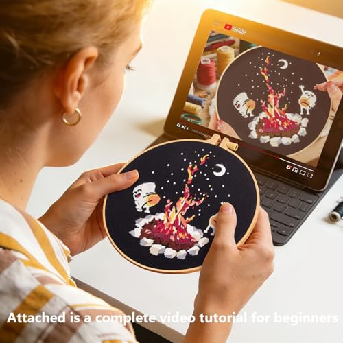 Crafmanoe Embroidery Kits for Beginners Adults, Cute Hand Embroidery Starter Kits, Counted Cross Stitch Kits for Beginners DIY Craft Kits for Adults Women, Embroidery Hoops, Thread and Video Tutorial - color: H2058, size: 8Inch