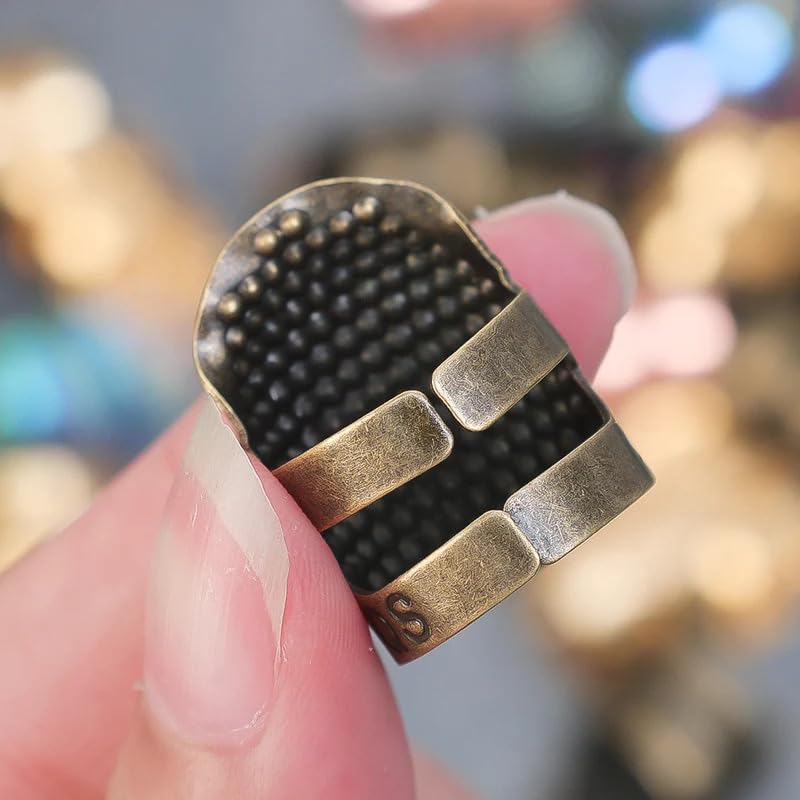2 Pack Adjustable Metal Sewing Thimbles S+M – Finger Protector for Quilting Embroidery Needlework and DIY Craft Safety Use (2PC-S-M-Gold) - color: 2PC-S-M-Gold