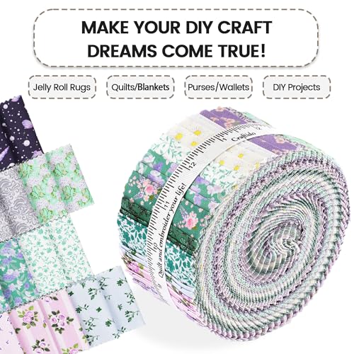 Craftido-20 Options-100% Cotton Jelly Roll Fabric Precut Strips for Quilting, Crafting, and Sewing, 40 Strips 2.5" x 44" Assorted Bundles for Rug, Quilt Project, DIY Craft and Home Decor-Happy Mermaid - color: Happy Mermaid