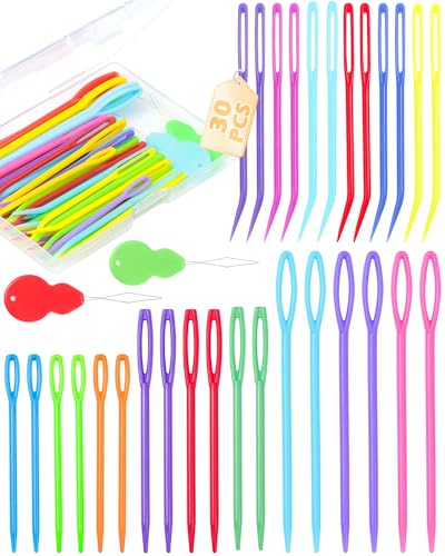 FIVEIZERO 48 Pcs Yarn Needles Set, Assorted Bent Tapestry Needles Weaving Needles Darning Needles with Large Eye, Plastic Blunt Knitting Needles for Sewing Crochet - color: Colorful 48PCS