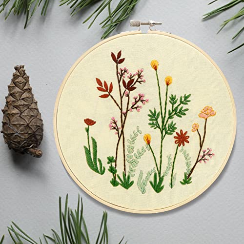 Bonroy 4 Sets Embroidery Set for Beginners, Art Craft, Easy Sewing Embroidery Kit Includes Embroidered Clothes with Patterns, Embroidery Hoops, Instruction Manual, Colorful Stitch Set (2 Most) - color: flowers 2