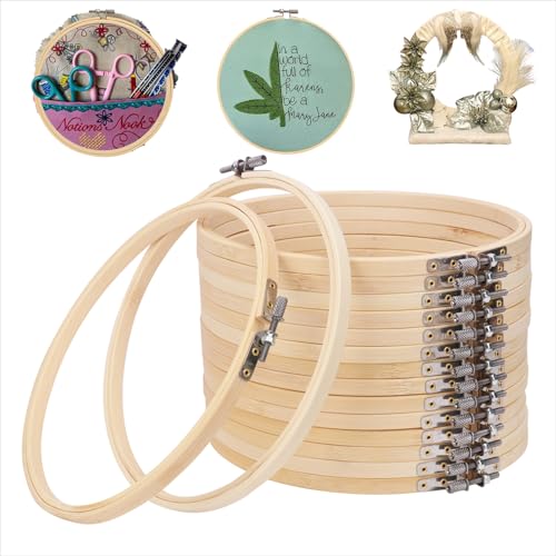 Geytetqi 16 PCS 10 inch Bamboo Embroidery Hoop, Premium Bamboo Cross Stitch Ring Hoops, Versatile, Eco-Friendly, and Durable for Art, Craft, and Needlework