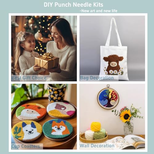 Punch Needle Kits Corgi Dog in Flowers 20x20cm-3