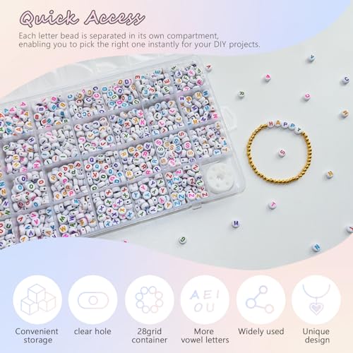 Amaney 1400pcs Colorful Letter Beads 4x7mm Alphabet A-Z Heart White Flat Round Acrylic Beads and Crystal Line for Jewelry Making Bracelets Necklaces Key Chains (Colorful Heart) - color: Colorful&heart, size: 7x4mm