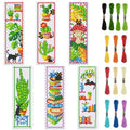 INFUNLY 6pcs DIY Cross Stitch Bookmark Kit Plant Stamped Embroidery Bookmark Kits Instruction Included 8.7x3.1 Black Cat Easy Cross Stitch Kits for Adults Beginners Book Needlepoint Bookmark Kit - style: Plant Book